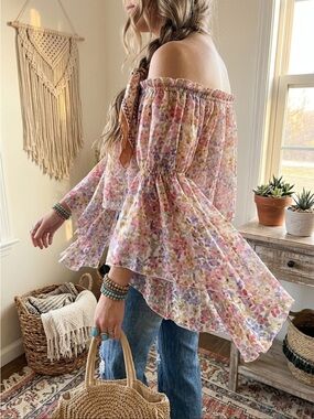 65. Live 4 Truth Off-Shoulder Floral Tunic in Blush, Lavender, and Peach